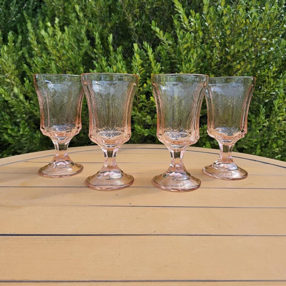 Vintage Indiana Glass Recollection Pink Glass Footed Tumblers (Set of 4)